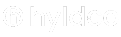 Hyldco logo i hvidt